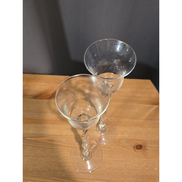Hand Blown Twisted Glass Goblet Style Candle Holders or Vases, Set Of 2 - Picture 3 of 8